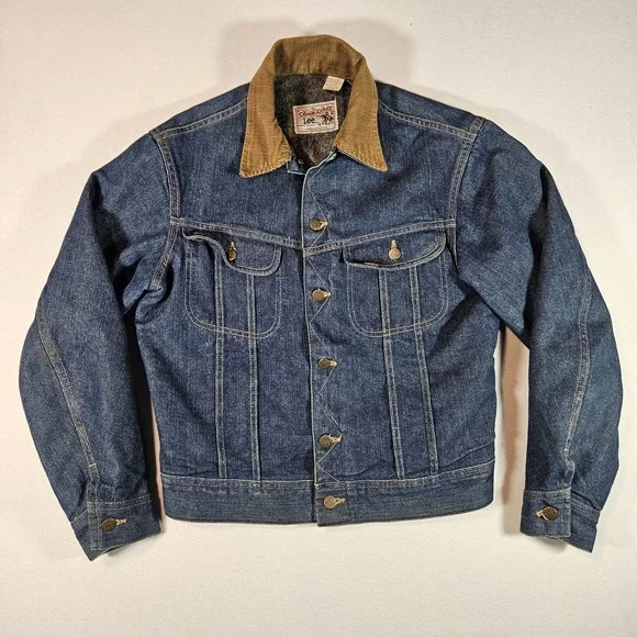 Vintage 70s Lee Storm Rider 42R L Denim Jacket Corduroy Collar Blanket Lined USA